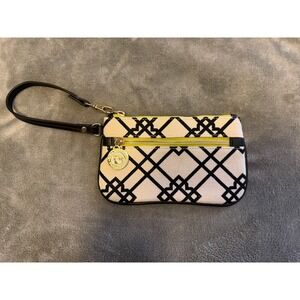 Spartina 449 Island Wristlet Pouch Black White Geometric Pattern Leather Trim